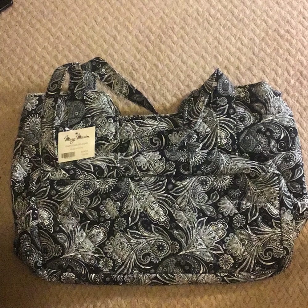 Quilted black paisley tote 10 x 16 x 5